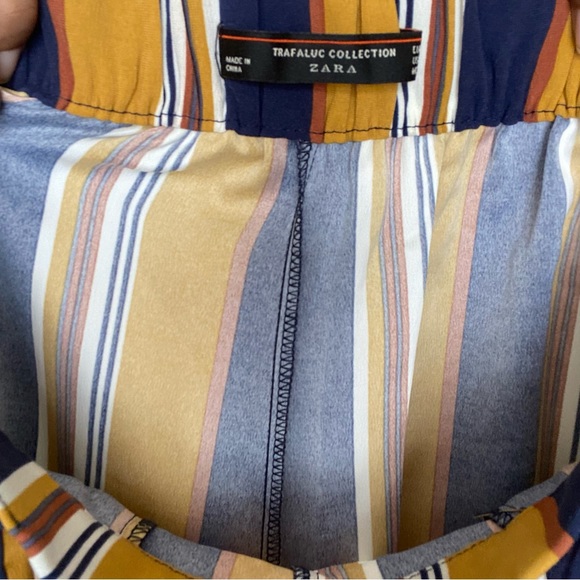 Zara Culotte wide leg trousers, mustard Yellow with navy brown white stripes - Picture 6 of 6